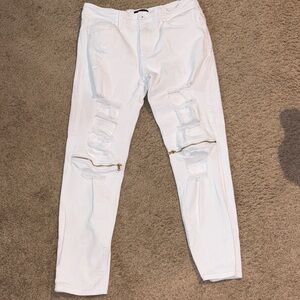 Fashion Nova White Distressed Slim Jeans for Men
